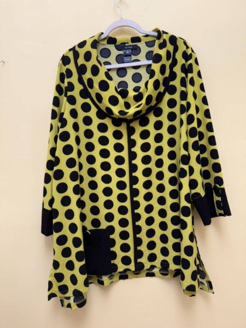 Ali Miles Women's 2X Jacquard Knit Lime/Black  Polka Dot Cowl Neck Tunic
